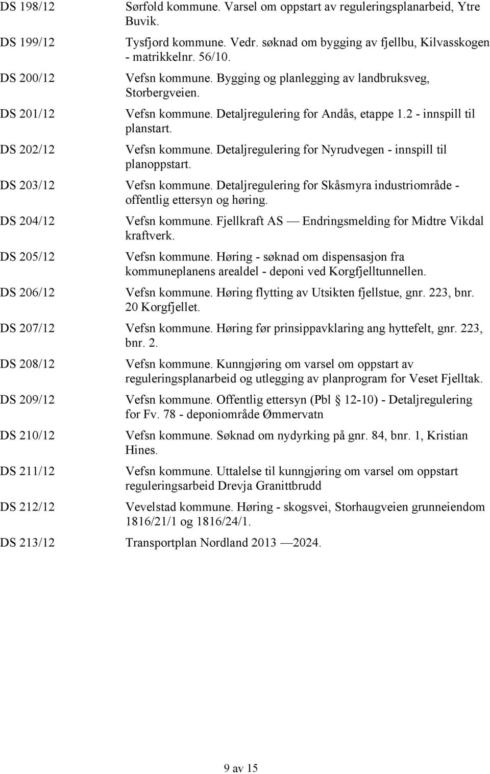 2 - innspill til planstart. Vefsn kommune. Detaljregulering for Nyrudvegen - innspill til planoppstart. DS 203/12 Vefsn kommune.