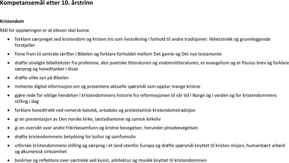 forskjeller finne fram til sentrale skrifter i Bibelen og forklare forholdet mellom Det gamle og Det nye testamente drøfte utvalgte bibeltekster fra profetene, den poetiske litteraturen og