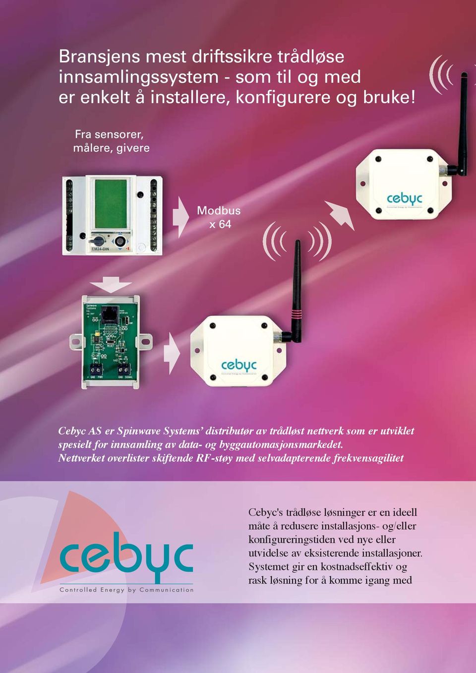 Nettverket overlister skiftende RF-støy med selvadapterende frekvensagilitet Cebyc's trådløse løsninger er en ideell måte å redusere