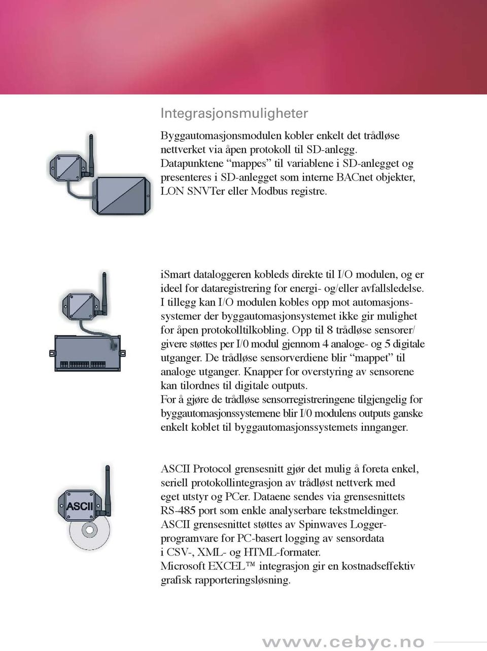 ismart dataloggeren kobleds direkte til I/O modulen, og er ideel for dataregistrering for energi- og/eller avfallsledelse.