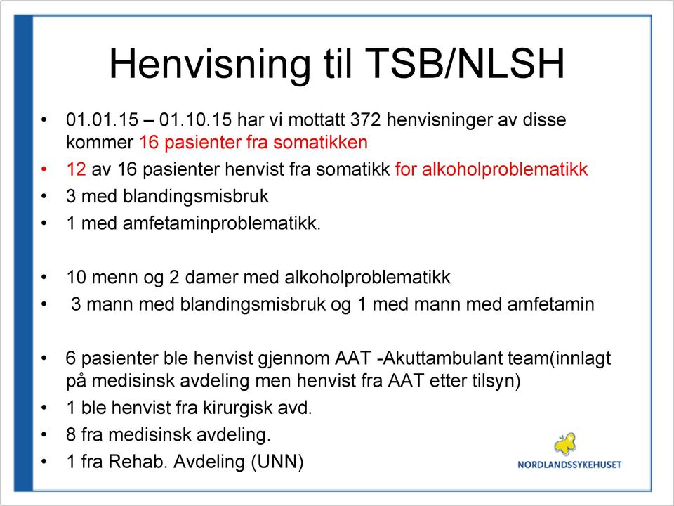 alkoholproblematikk 3 med blandingsmisbruk 1 med amfetaminproblematikk.