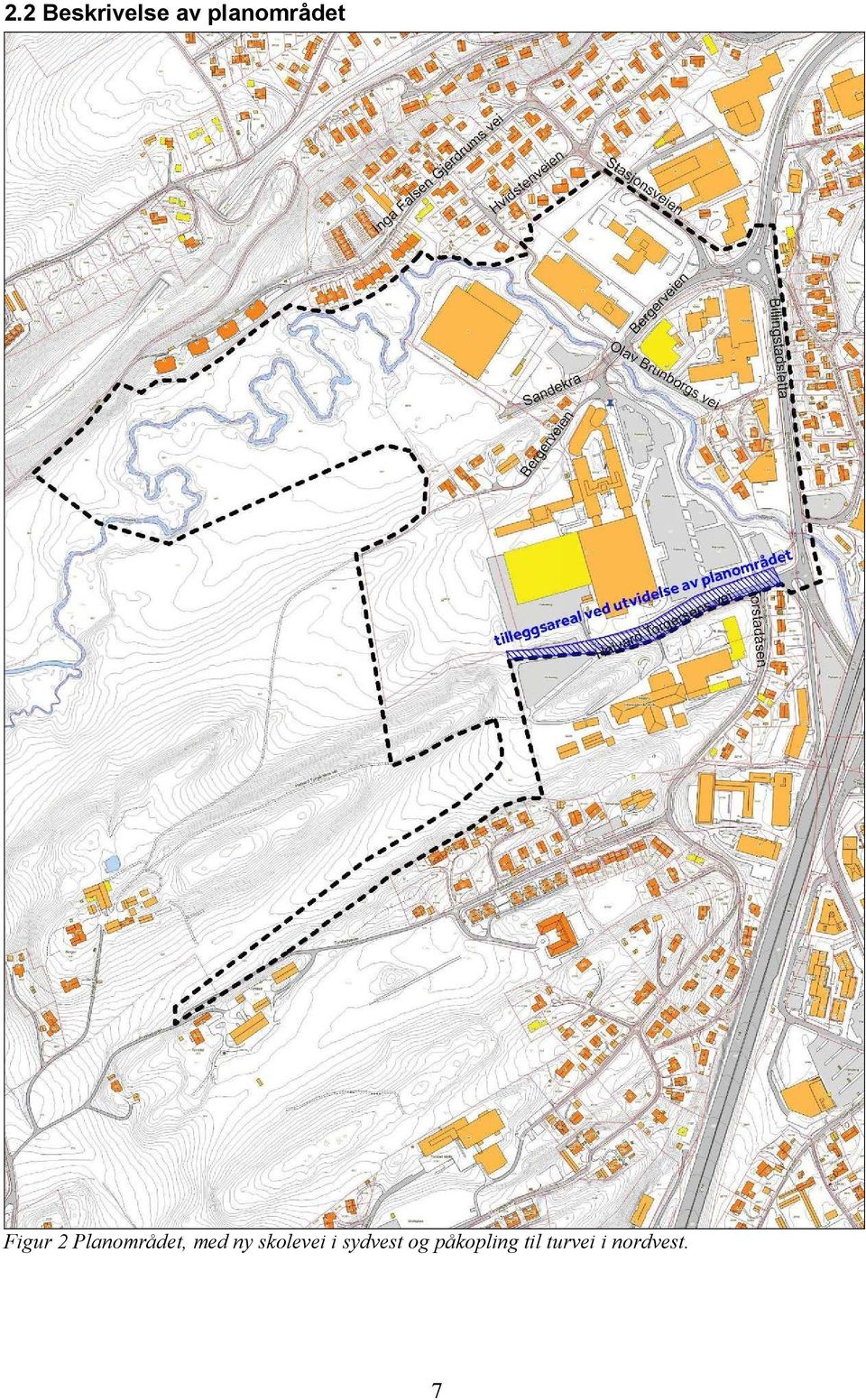 Planområdet, med ny skolevei