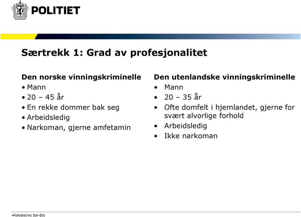 amfetamin Den utenlandske vinningskriminelle Mann 20 35 år Ofte