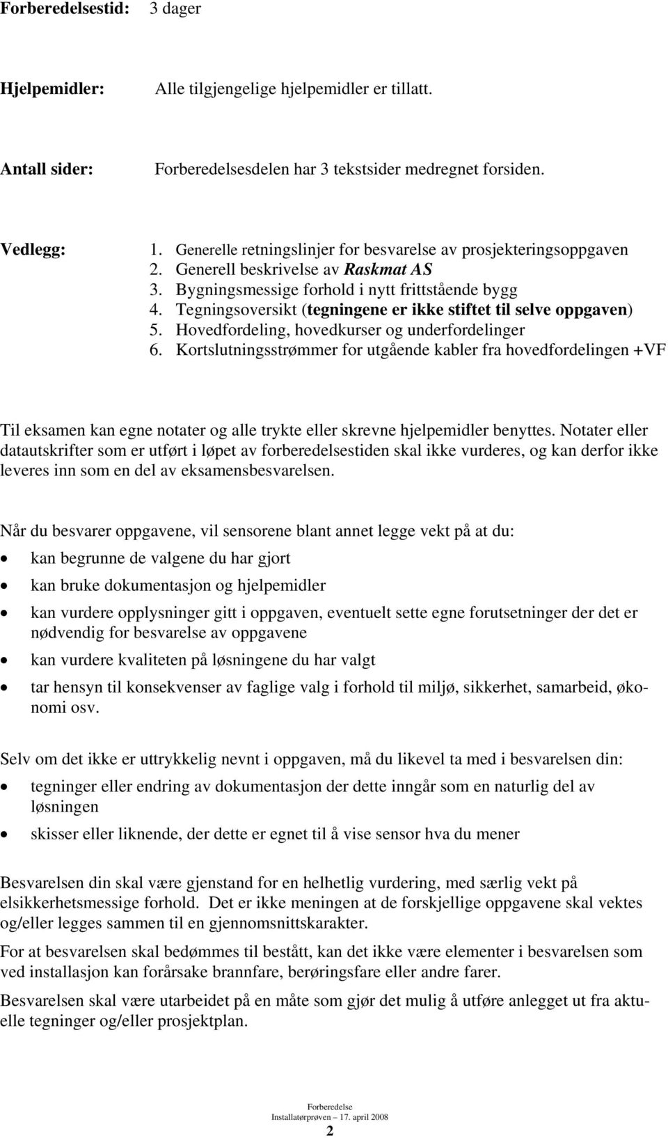 Tegningsoversikt (tegningene er ikke stiftet til selve oppgaven) 5. Hovedfordeling, hovedkurser og underfordelinger 6.