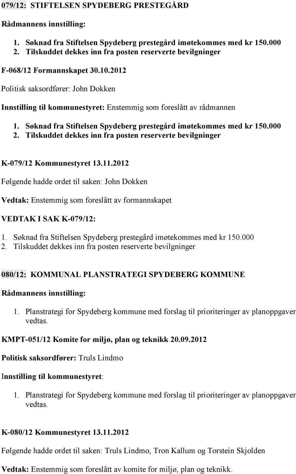 Tilskuddet dekkes inn fra posten reserverte bevilgninger K-079/12 Kommunestyret 13.11.