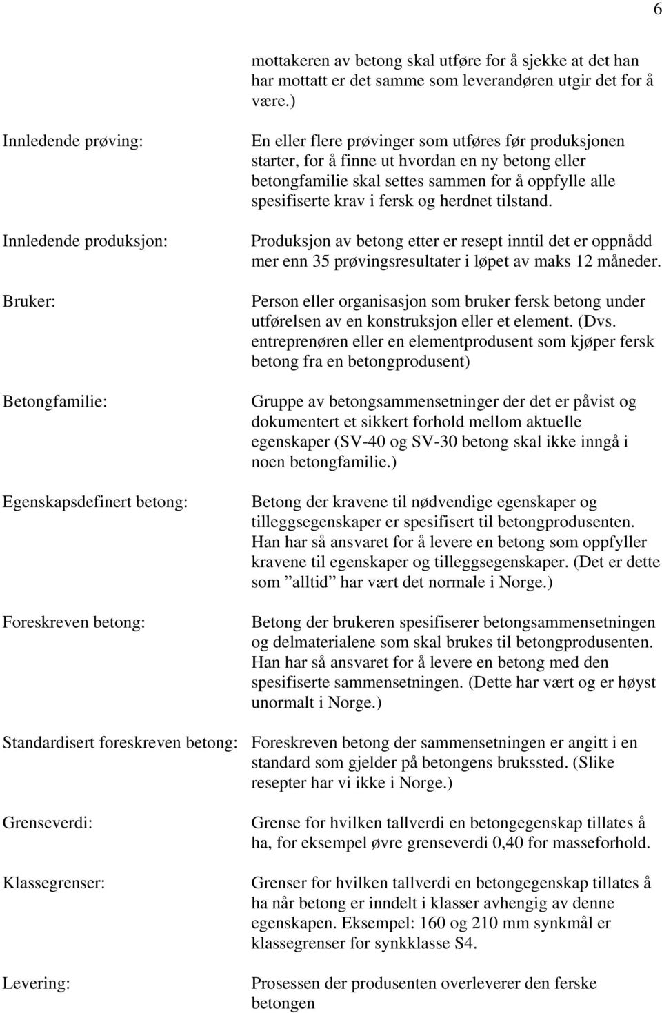 en ny betong eller betongfamilie skal settes sammen for å oppfylle alle spesifiserte krav i fersk og herdnet tilstand.