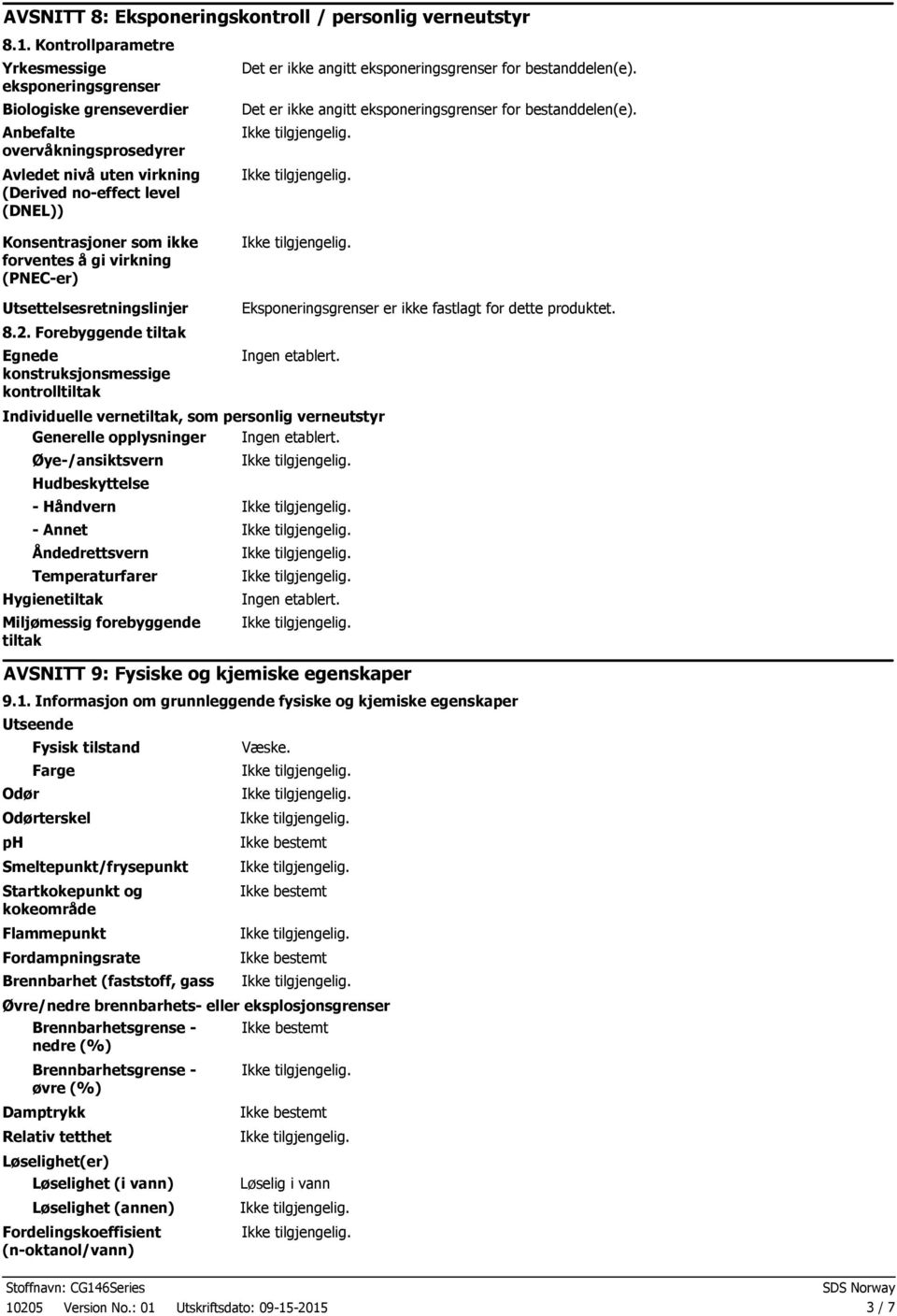 forventes å gi virkning (PNEC-er) Det er ikke angitt eksponeringsgrenser for bestanddelen(e). Det er ikke angitt eksponeringsgrenser for bestanddelen(e). Utsettelsesretningslinjer 8.2.