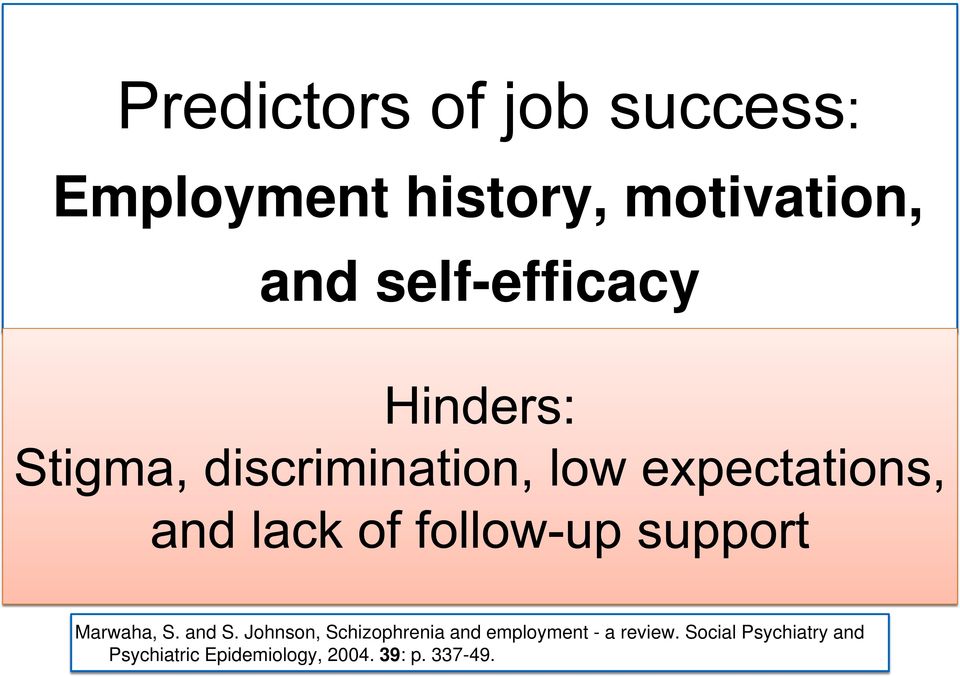 Johnson, Schizophrenia and employment - a review.