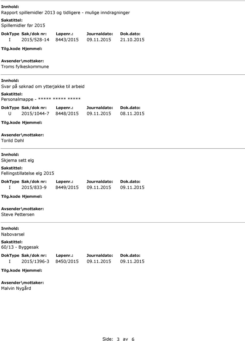 2015 Troms fylkeskommune Svar på søknad om ytterjakke til arbeid ***** 2015/1044-7 8448/2015 08.