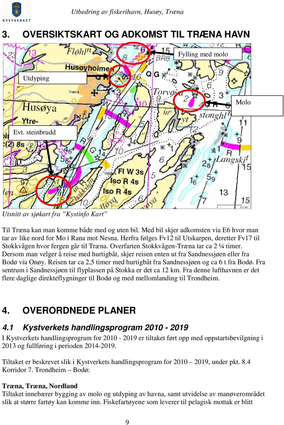 Overfarten Stokkvågen-Træna tar ca 2 ¼ timer. Dersom man velger å reise med hurtigbåt, skjer reisen enten ut fra Sandnessjøen eller fra Bodø via Onøy.