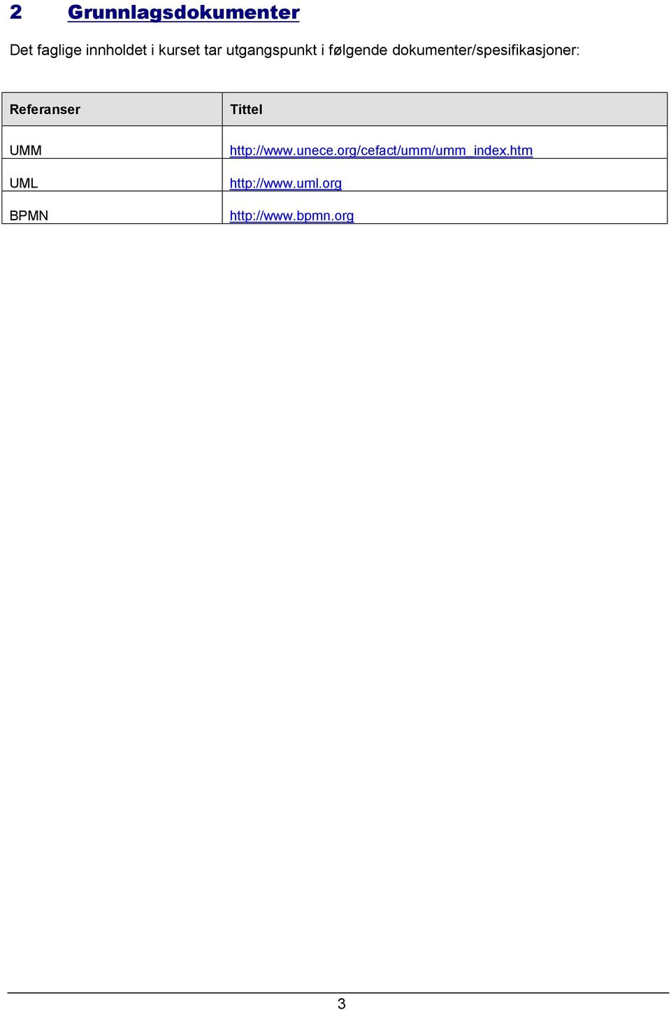 Referanser Tittel UMM UML BPMN http://www.unece.