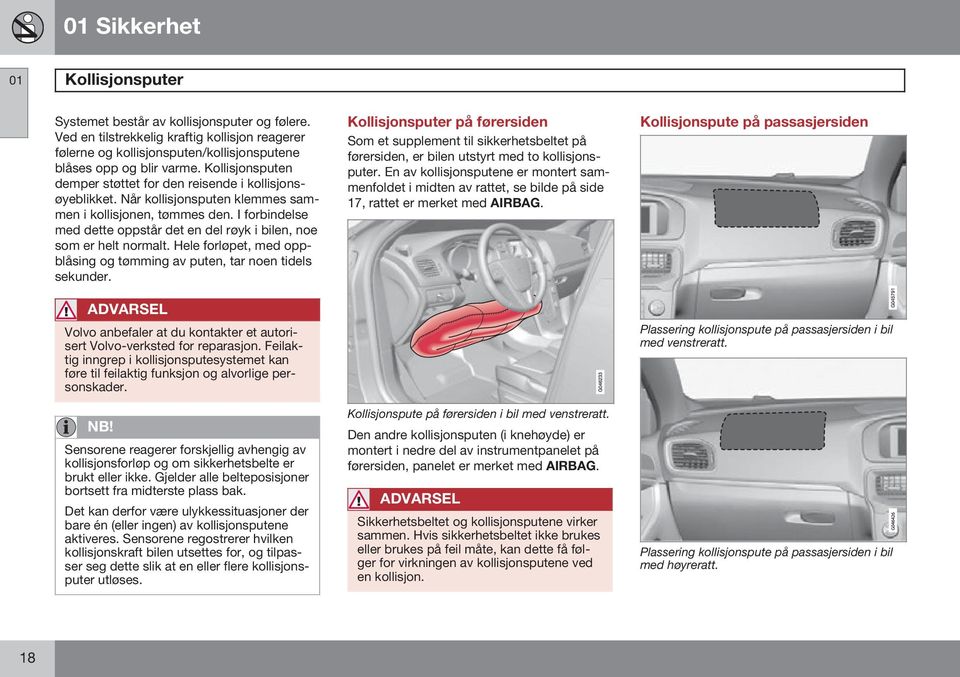 I forbindelse med dette oppstår det en del røyk i bilen, noe som er helt normalt. Hele forløpet, med oppblåsing og tømming av puten, tar noen tidels sekunder.