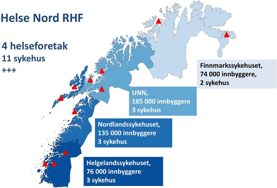 185 000 innbyggere 3 sykehus Finnmarkssykehuset, 74 000