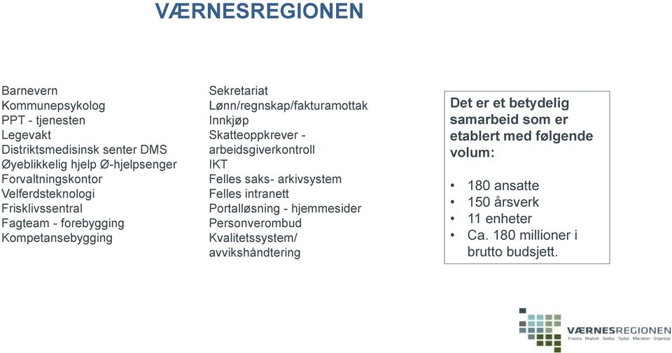 Skatteoppkrever - arbeidsgiverkontroll IKT Felles saks- arkivsystem Felles intranett Portalløsning - hjemmesider Personverombud