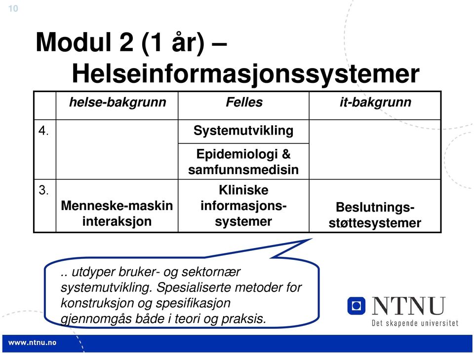 Menneske-maskin interaksjon Kliniske informasjonssystemer Beslutningsstøttesystemer.