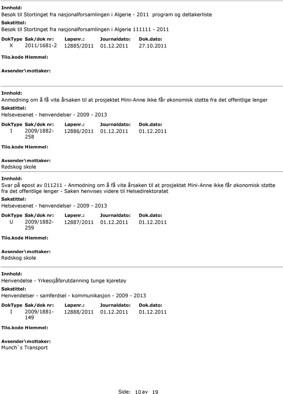 på epost av 011211 - Anmodning om å få vite årsaken til at prosjektet Mini-Anne ikke får økonomisk støtte fra det offentlige lenger - Saken henvises videre til Helsedirektoratet Helsevesenet -