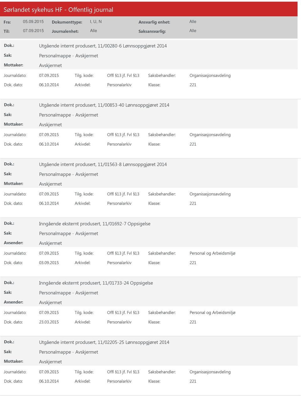 2014 Arkivdel: Personalarkiv tgående internt produsert, 11/01563-8 Lønnsoppgjøret 2014 Personalmappe - Organisasjonsavdeling Dok. dato: 06.10.