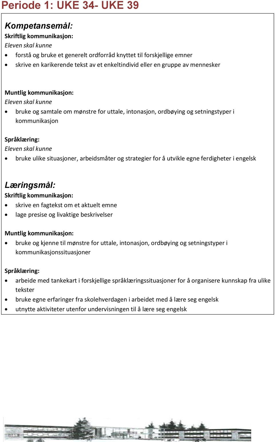 aktuelt emne lage presise og livaktige beskrivelser bruke og kjenne til mønstre for uttale, intonasjon, ordbøying og setningstyper i kommunikasjonssituasjoner arbeide med tankekart i forskjellige