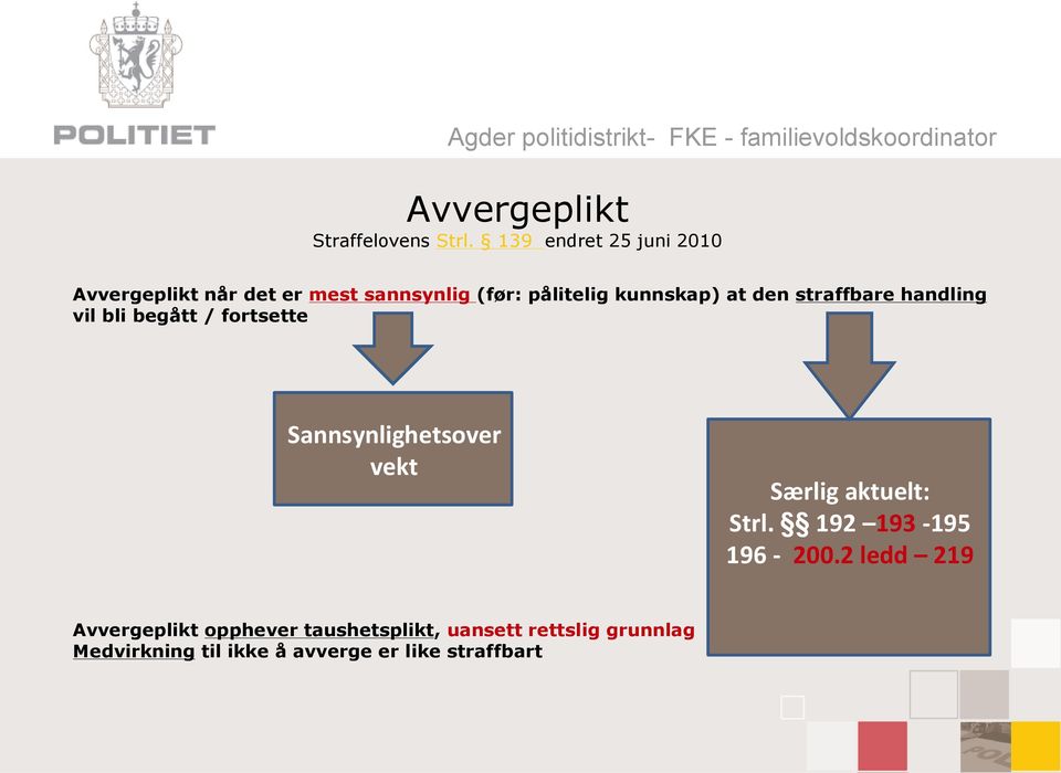 at den straffbare handling vil bli begått / fortsette Sannsynlighetsover vekt Særlig