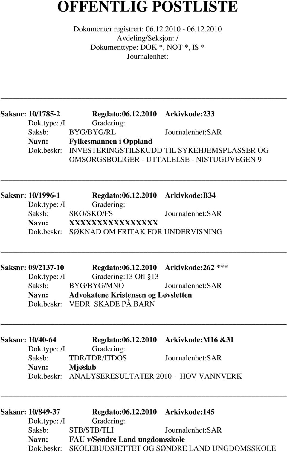 beskr: SØKNAD OM FRITAK FOR UNDERVISNING Saksnr: 09/2137-10 Regdato:06.12.2010 Arkivkode:262 *** 13 Ofl 13 Saksb: BYG/BYG/MNO SAR Advokatene Kristensen og Løvsletten Dok.beskr: VEDR.