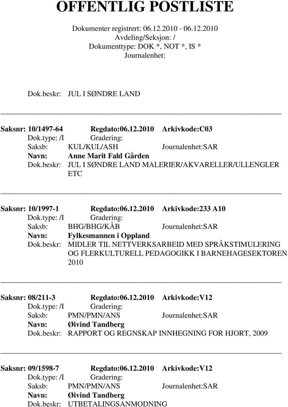 beskr: MIDLER TIL NETTVERKSARBEID MED SPRÅKSTIMULERING OG FLERKULTURELL PEDAGOGIKK I BARNEHAGESEKTOREN 2010 Saksnr: 08/211-3 Regdato:06.12.