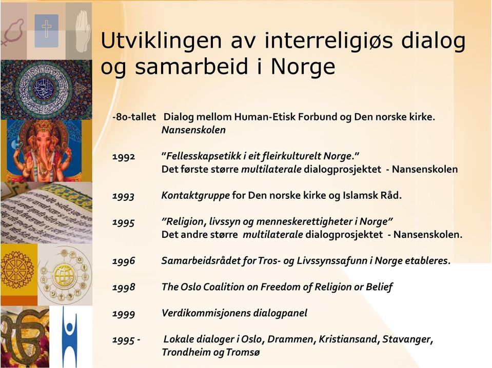 Det første større multilaterale dialogprosjektet - Nansenskolen 1993 Kontaktgruppe for Den norske kirke og Islamsk Råd.