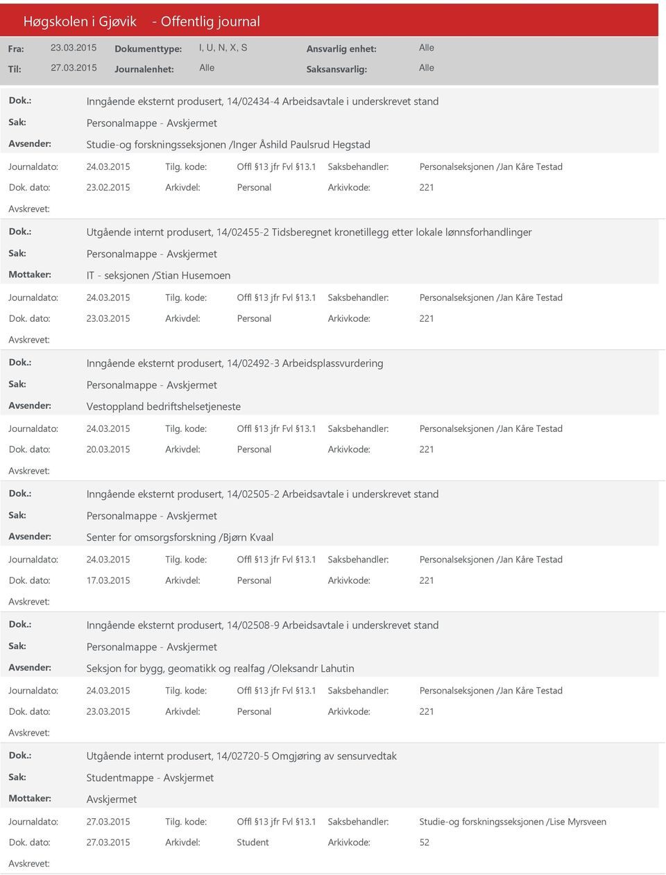 2015 Arkivdel: Personal Arkivkode: 221 tgående internt produsert, 14/02455-2 Tidsberegnet kronetillegg etter lokale lønnsforhandlinger Personalmappe - IT - seksjonen /Stian Husemoen Dok.