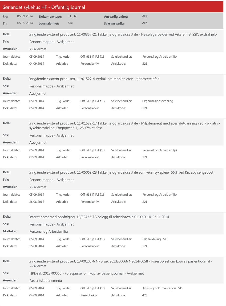 dato: Arkivdel: Personalarkiv Arkivkode: 221 Inngående eksternt produsert, 11/01589-17 Takker ja og arbeidsavtale - Miljøterapeut med spesialutdanning ved Psykiatrisk sykehusavdeling, Døgnpost 6.