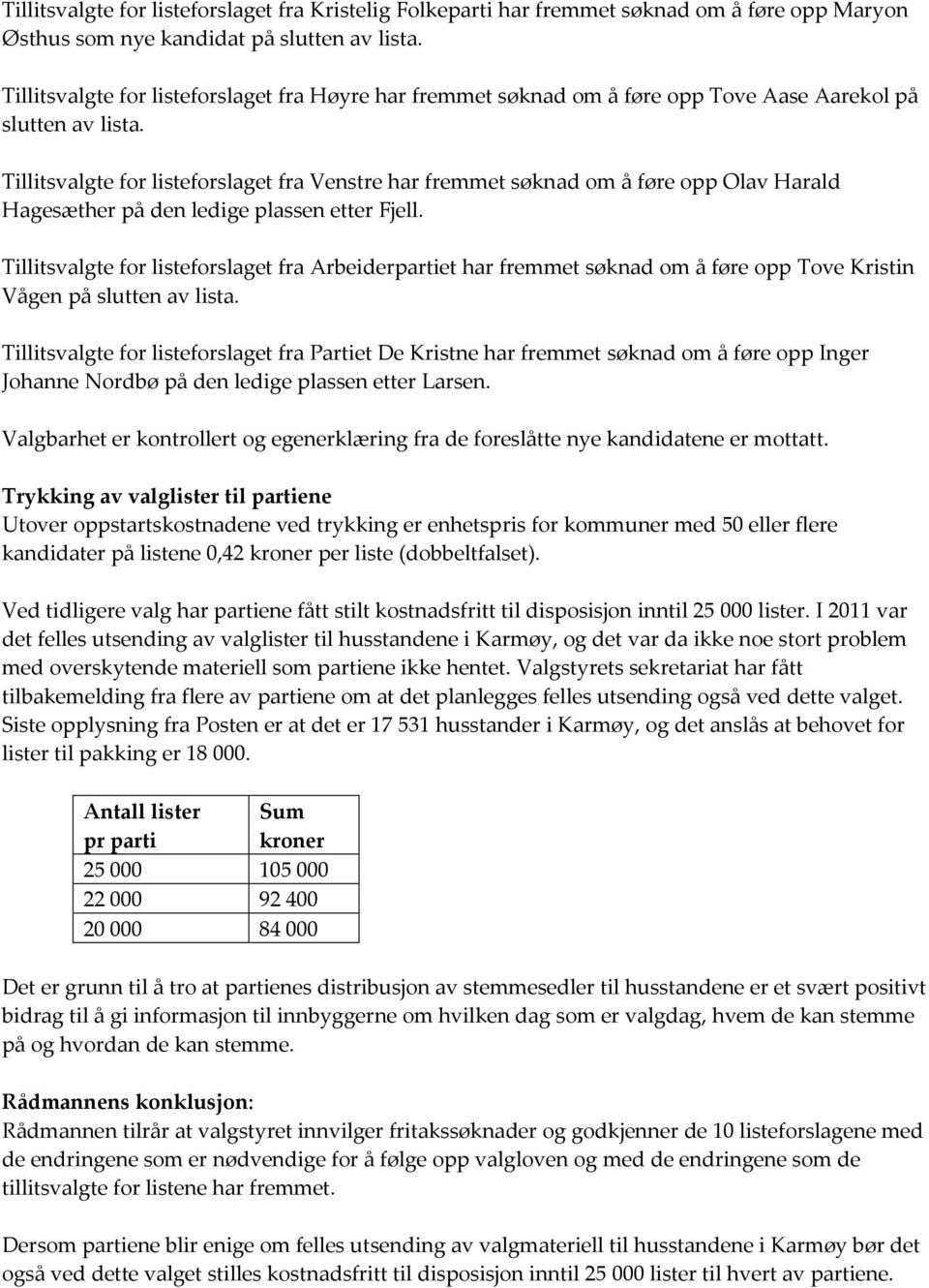 Tillitsvalgte for listeforslaget fra Venstre har fremmet søknad om å føre opp Olav Harald Hagesæther på den ledige plassen etter Fjell.
