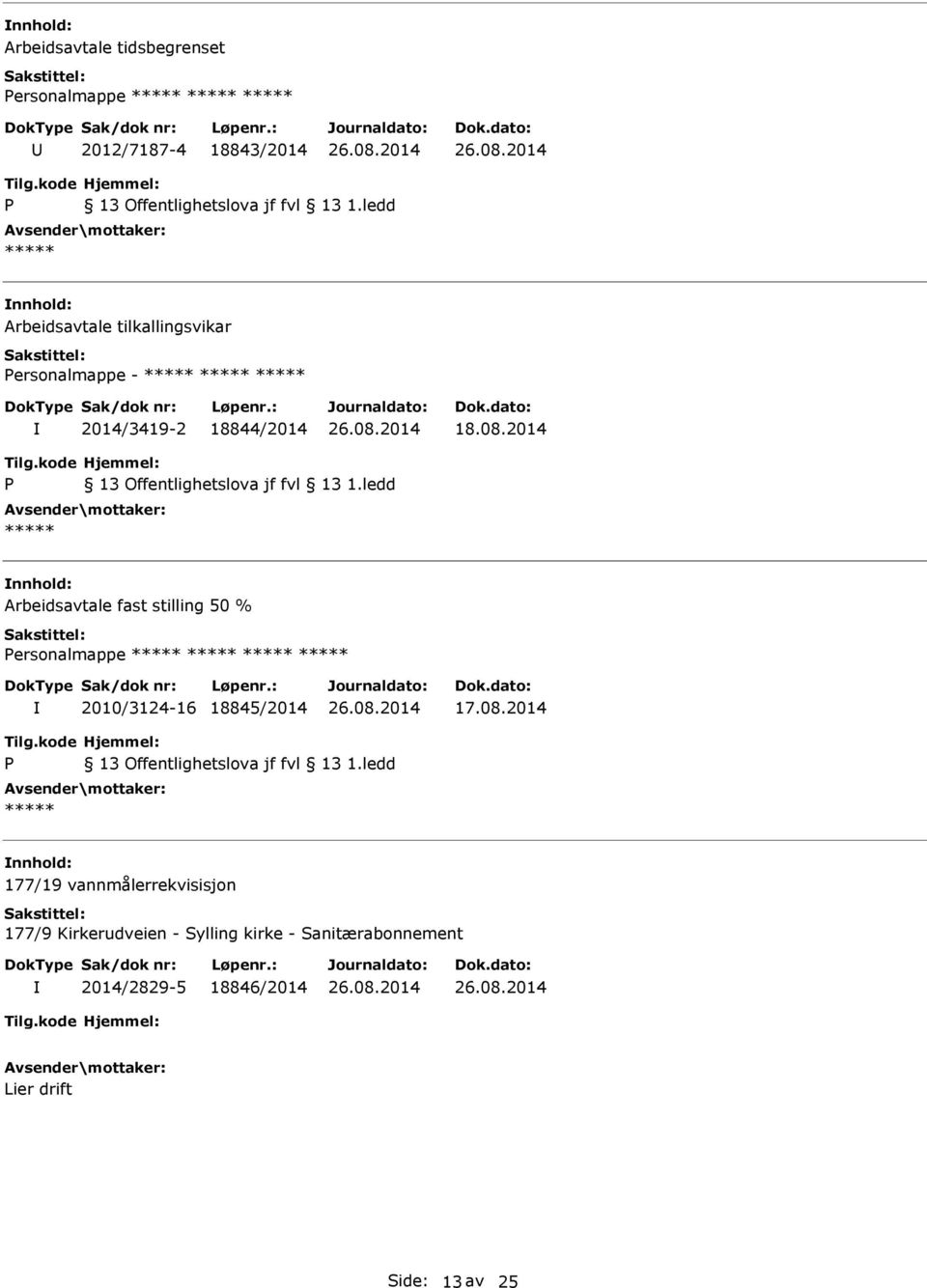 2014 P Arbeidsavtale fast stilling 50 % Personalmappe 2010/3124-16 18845/2014 17.08.