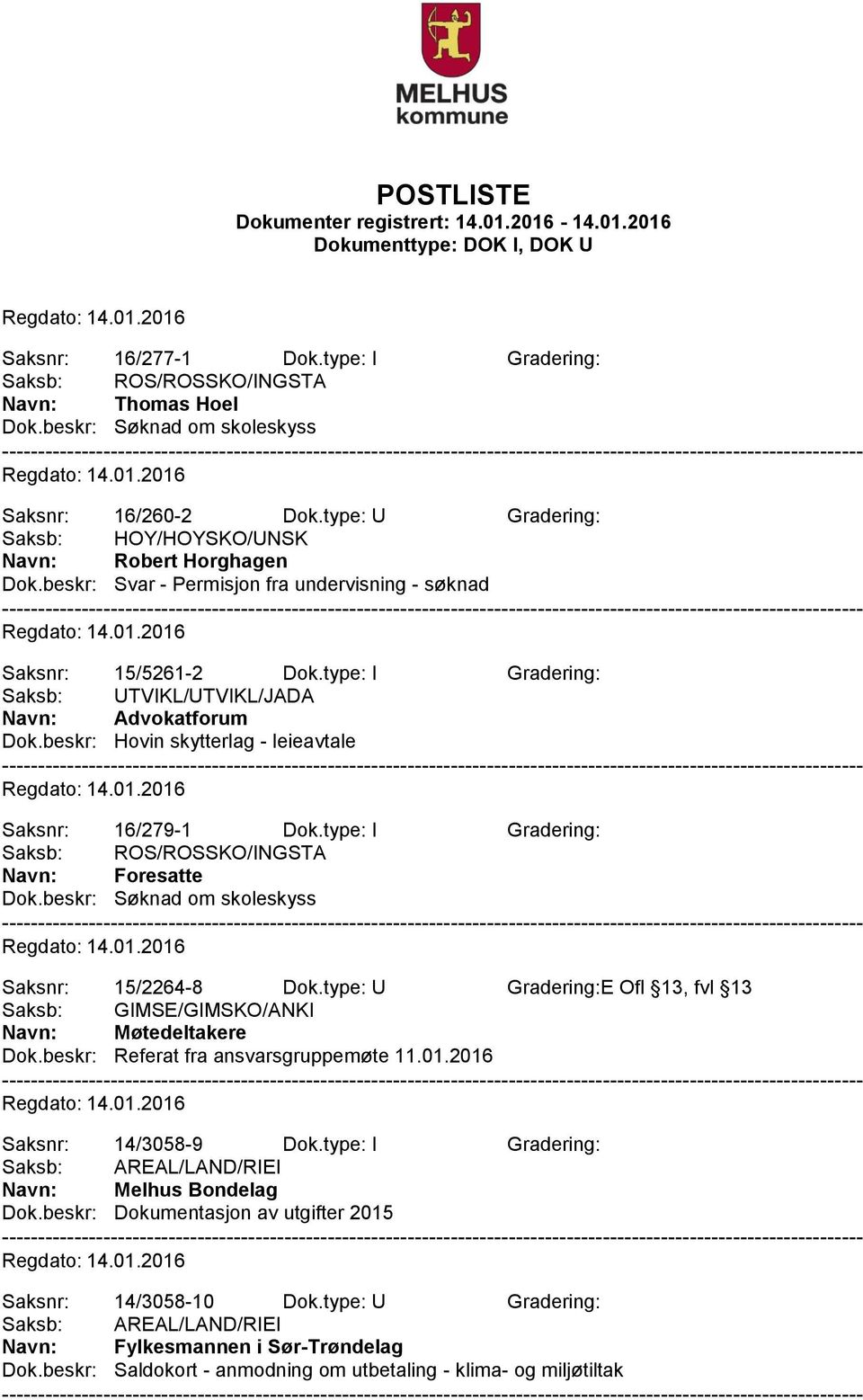 type: I Gradering: Dok.beskr: Søknad om skoleskyss Saksnr: 15/2264-8 Dok.type: U Gradering:E Ofl 13, fvl 13 Saksb: GIMSE/GIMSKO/ANKI Navn: Møtedeltakere Dok.beskr: Referat fra ansvarsgruppemøte 11.01.