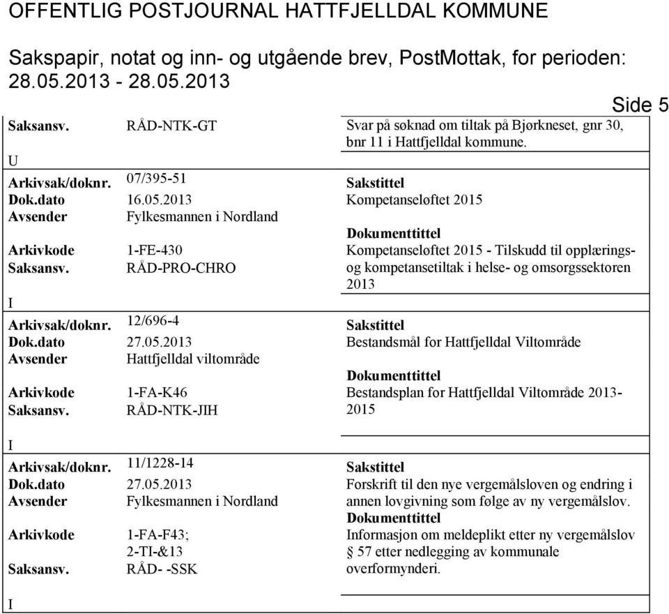 RÅD-PRO-CHRO og kompetansetiltak i helse- og omsorgssektoren 2013 Arkivsak/doknr. 12/696-4 akstittel Dok.dato 27.05.