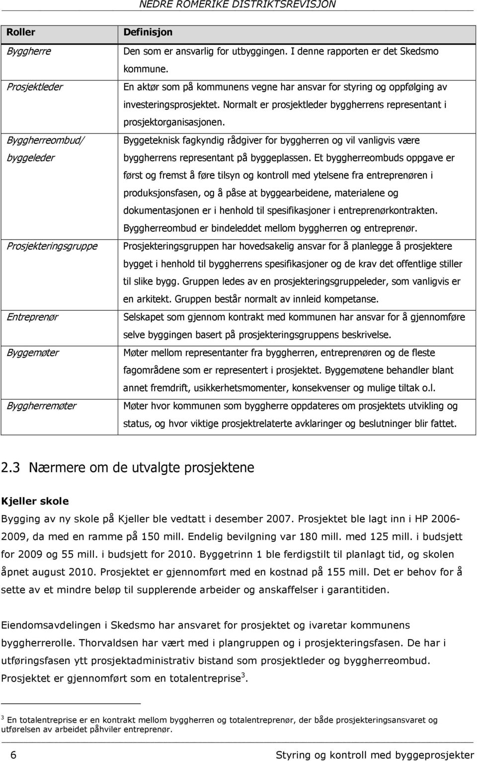 Normalt er prosjektleder byggherrens representant i prosjektorganisasjonen. Byggeteknisk fagkyndig rådgiver for byggherren og vil vanligvis være byggherrens representant på byggeplassen.