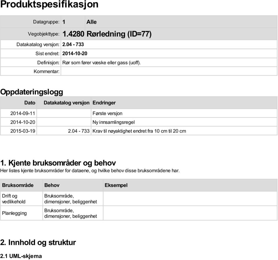 Kommentar: Oppdateringslogg Dato Datakatalog versjon Endringer 2014-09-11 Første versjon 2014-10-20 Ny innsamlingsregel 2015-03-19 2.