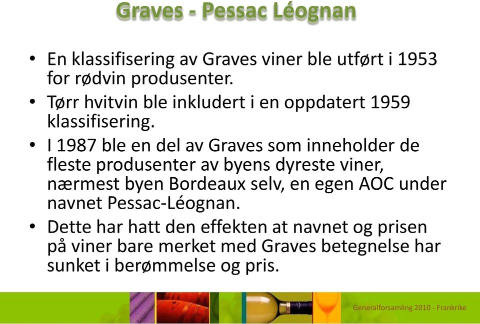 I 1987 ble en del av Graves som inneholder de fleste produsenter av byens dyreste viner, nærmest byen Bordeaux