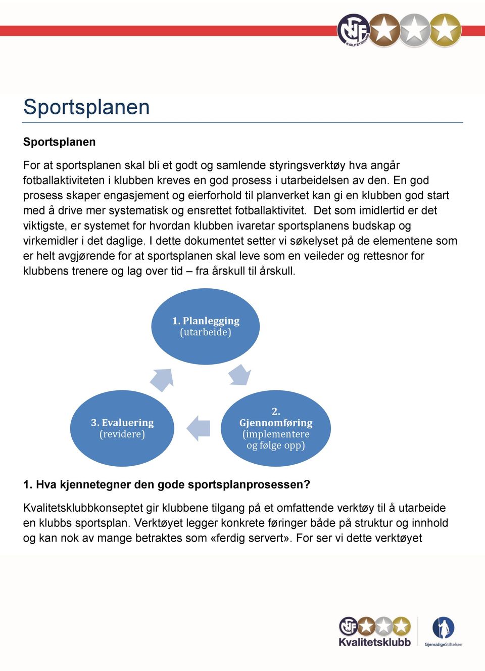 Det som imidlertid er det viktigste, er systemet for hvordan klubben ivaretar sportsplanens budskap og virkemidler i det daglige.