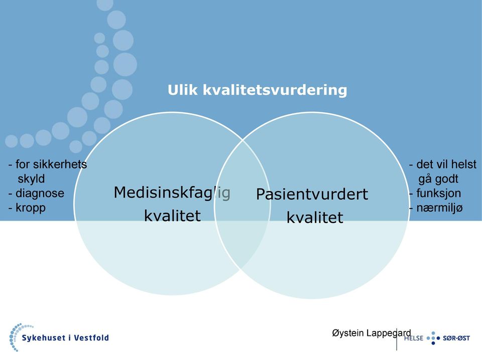 kvalitet Pasientvurdert kvalitet - det vil