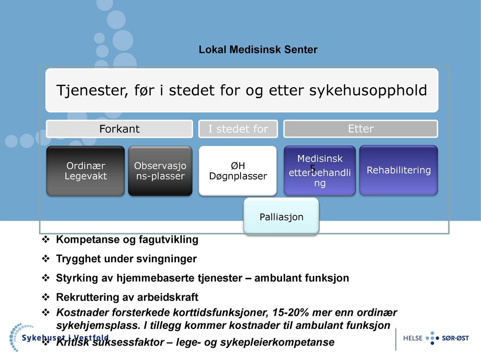 svingninger Styrking av hjemmebaserte tjenester ambulant funksjon Rekruttering av arbeidskraft Kostnader forsterkede