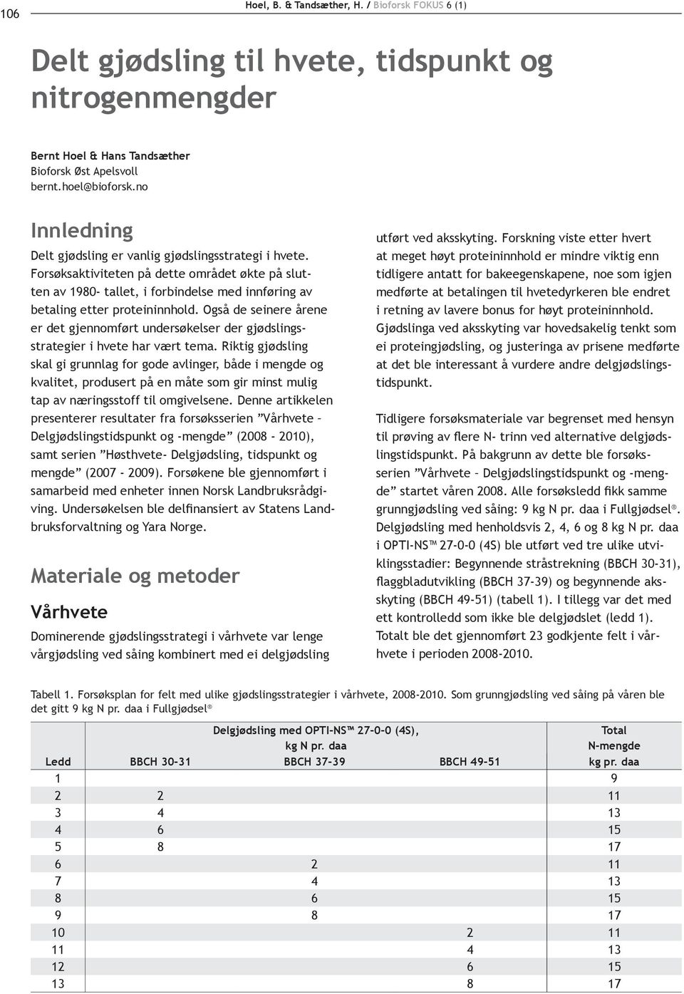 Også de seinere årene er det gjennomført undersøkelser der gjødslingsstrategier i hvete har vært tema.