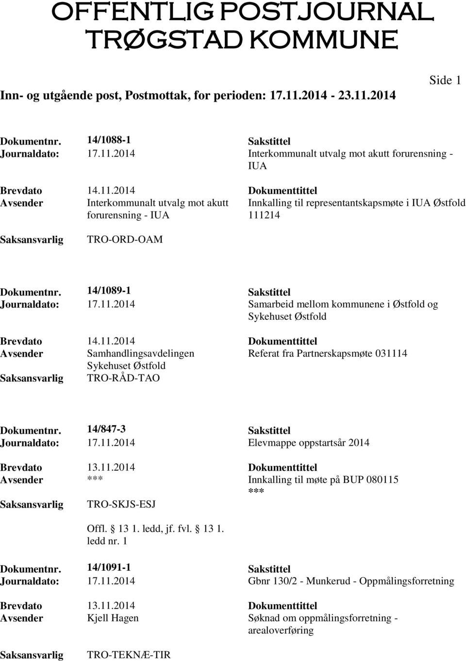 14/1089-1 Sakstittel Journaldato: 17.11.
