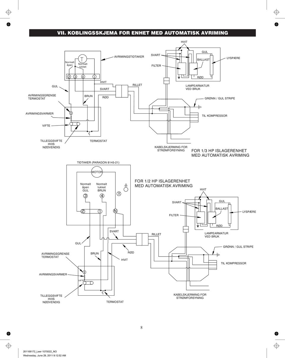 AVRIMING TIDTAKER (PARAGON 8145-21) MOTOR Normalt åpen Normalt lukket BRUN FOR 1/2 HP ISLAGERENHET MED AUTOMATISK AVRIMING HVIT FILTER BALLAST LYSPÆRE RILLET LAMPEARMATUR VED BRUK GRØNN / STRIPE