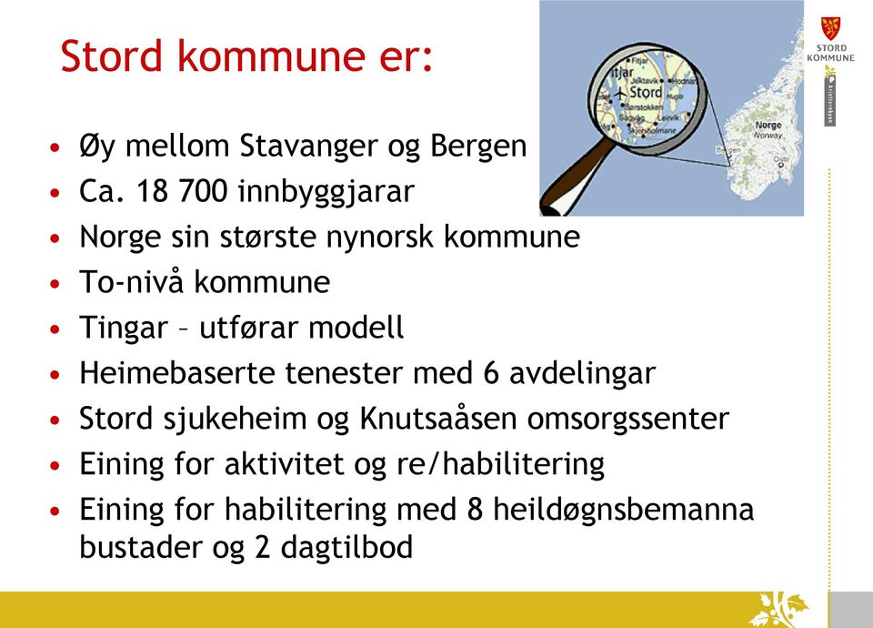 modell Heimebaserte tenester med 6 avdelingar Stord sjukeheim og Knutsaåsen