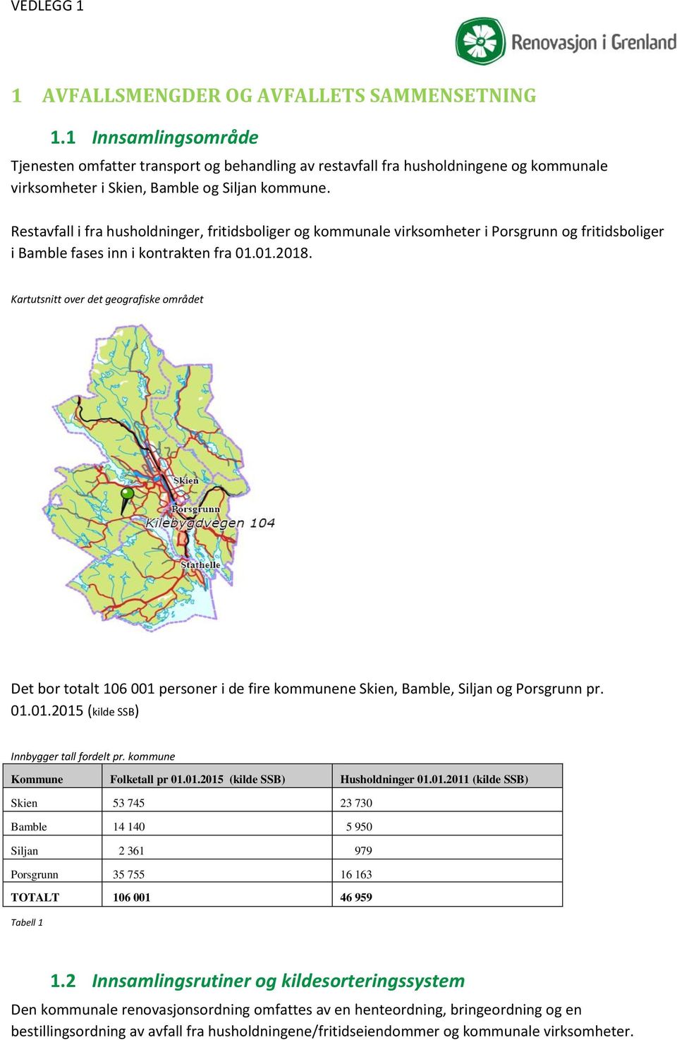 Restavfall i fra husholdninger, fritidsboliger og kommunale virksomheter i Porsgrunn og fritidsboliger i Bamble fases inn i kontrakten fra 01.01.2018.