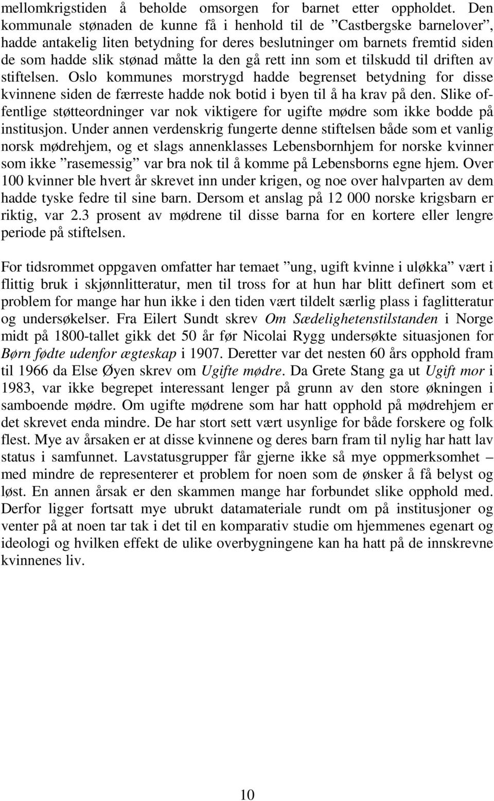 rett inn som et tilskudd til driften av stiftelsen. Oslo kommunes morstrygd hadde begrenset betydning for disse kvinnene siden de færreste hadde nok botid i byen til å ha krav på den.