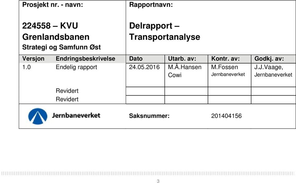 Delrapport Transportanalyse Versjon Endringsbeskrivelse Dato Utarb. av: Kontr.
