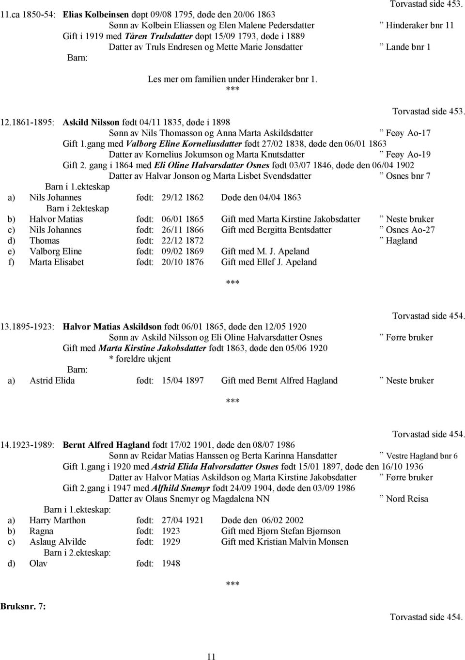 Datter av Truls Endresen og Mette Marie Jonsdatter Lande bnr 1 Les mer om familien under Hinderaker bnr 1. Torvastad side 453. 12.