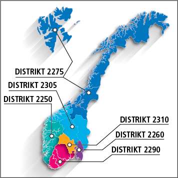 Rotary distrikter i Norge D2275 Nordmøre, Sør-Trøndelag Nord-Trøndelag Nordland Troms, Finnmark Svalbard.