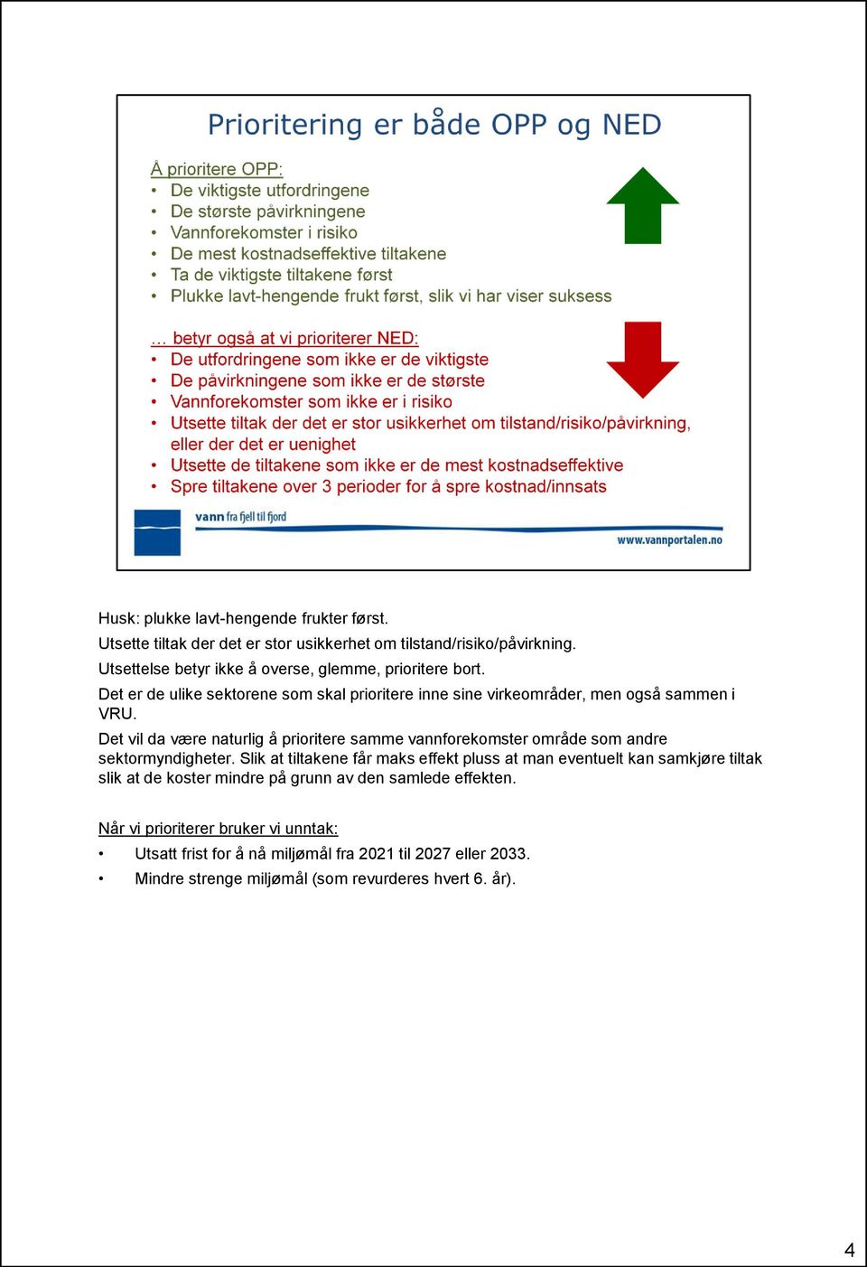 Det vil da være naturlig å prioritere samme vannforekomster område som andre sektormyndigheter.