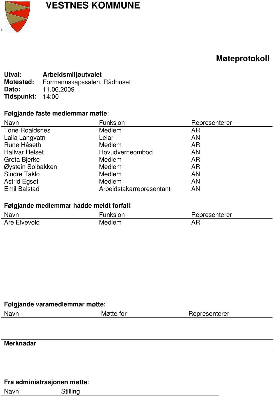 Hallvar Helset Hovudverneombod AN Greta Bjerke Medlem AR Øystein Solbakken Medlem AR Sindre Taklo Medlem AN Astrid Egset Medlem AN Emil Balstad