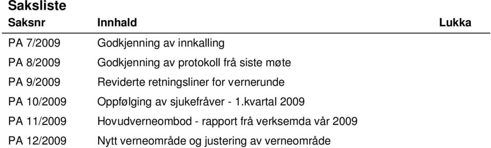 vernerunde PA 10/2009 Oppfølging av sjukefråver - 1.